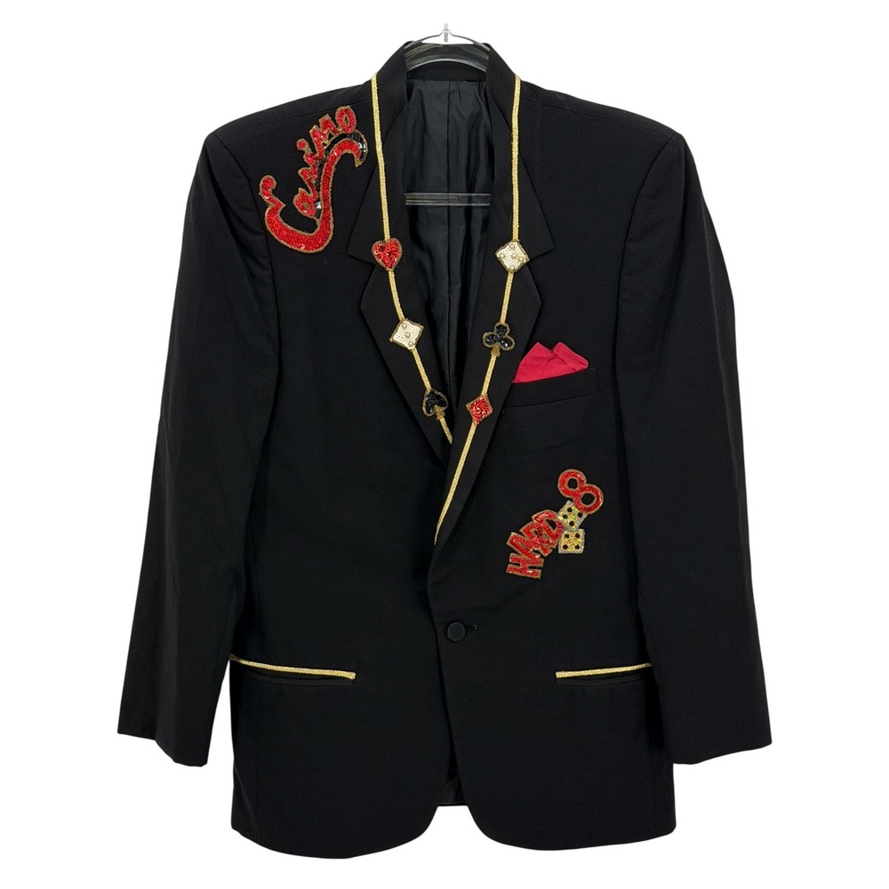Pierre Cardin Blazer Men 38 Black Casino Sequin Poker Gambling Custom Sport Coat